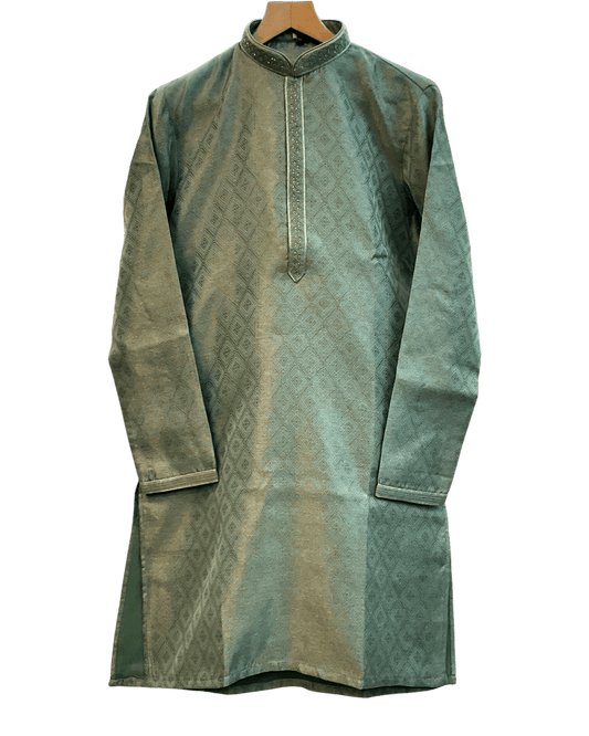 Sea Green - Banarasi Handloom Brocade Mens Indian Kurta set with Trousers - UK Stock - Weddings / Walimas , Sangeet, Diwali, Eid, Mehndi / Henna - VEE2509 VR - Prachy Creations