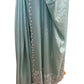 Sea Green - Crepe Chiffon - Diamante Border Saree with Blouse Piece - DAZ56003 VY 0425 - Prachy Creations