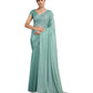 Sea Green - Crepe Chiffon - Diamante Border Saree with Blouse Piece - DAZ56003 VY 0425 - Prachy Creations