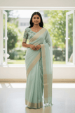Sea Green - Fancy Cotton Silky Saree with Brocade Blouse Piece - UK Stock - 2/3 days Delivery 12KP25 RT411001 - Prachy Creations