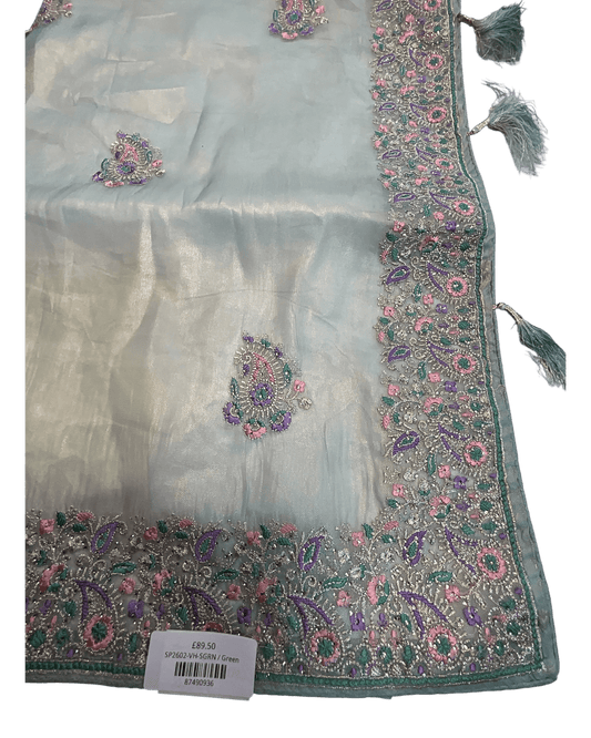 Sea Green - Fancy Party Saree with Blouse Piece - UK stock - 24hr Dispatch - SP2602 VH - Prachy Creations