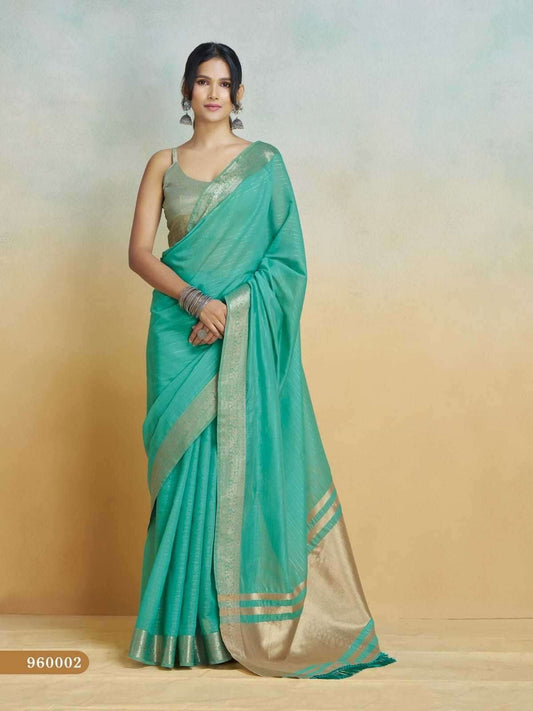 Sea Green - Handloom -Cotton Silky Banarasi Saree with Blouse Piece - SHISLI960002 10KT25 - Prachy Creations