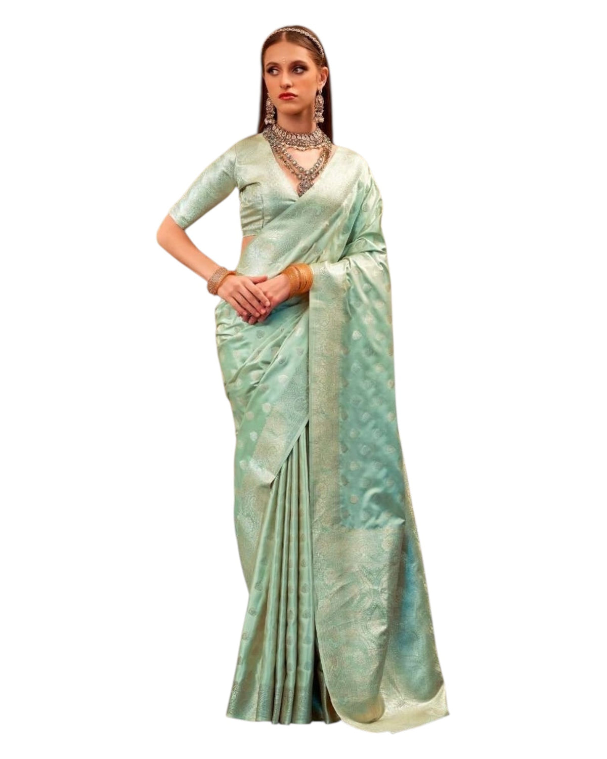 Sea Green - Handloom -Silky Banarasi Saree with Blouse Piece - SHEGOL276 10KH25 - Prachy Creations