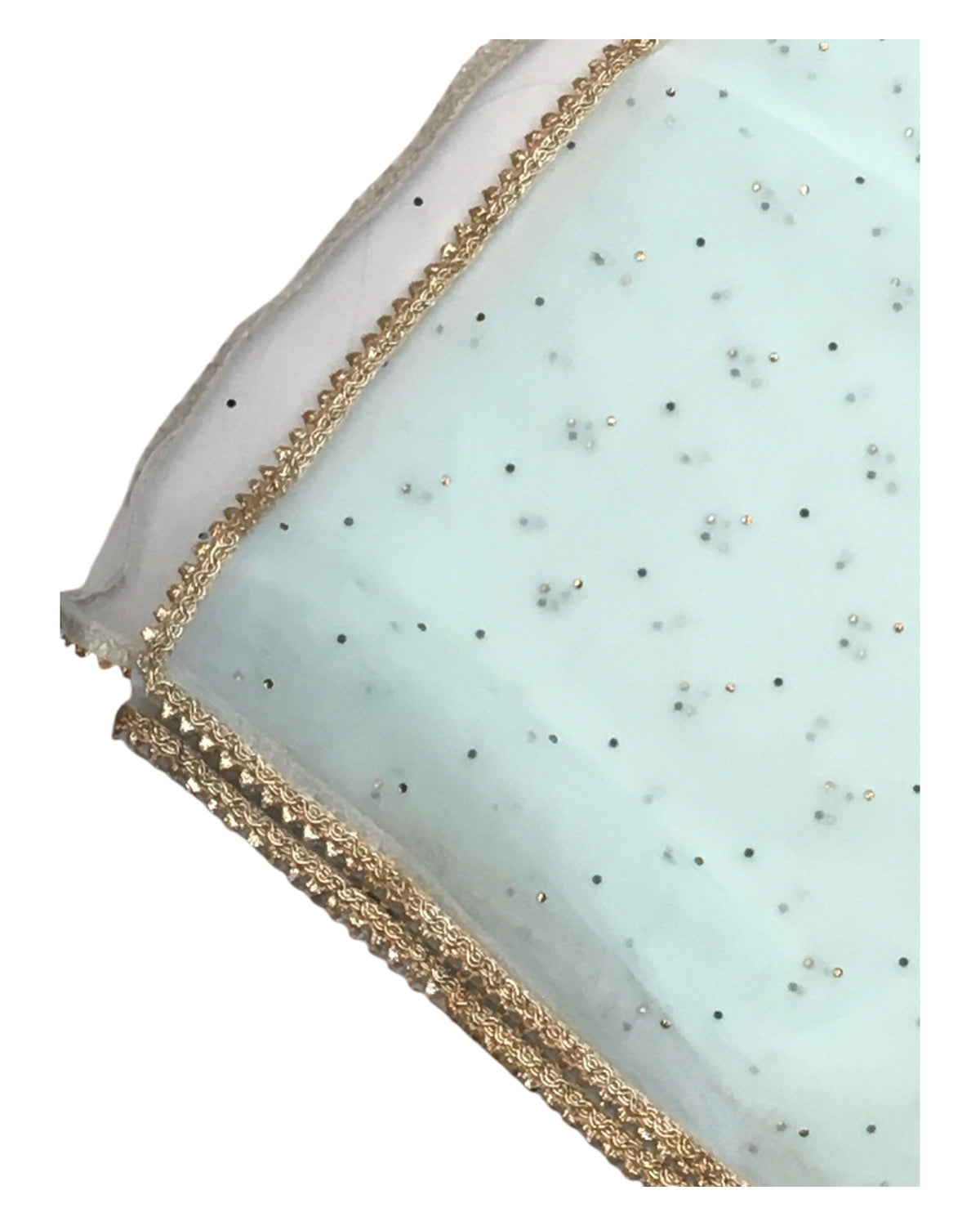 Sea Green - Ladies Net Dupatta with Gold Lace Border & Diamante - Mix N Match - VC2501 T0125 - Prachy Creations