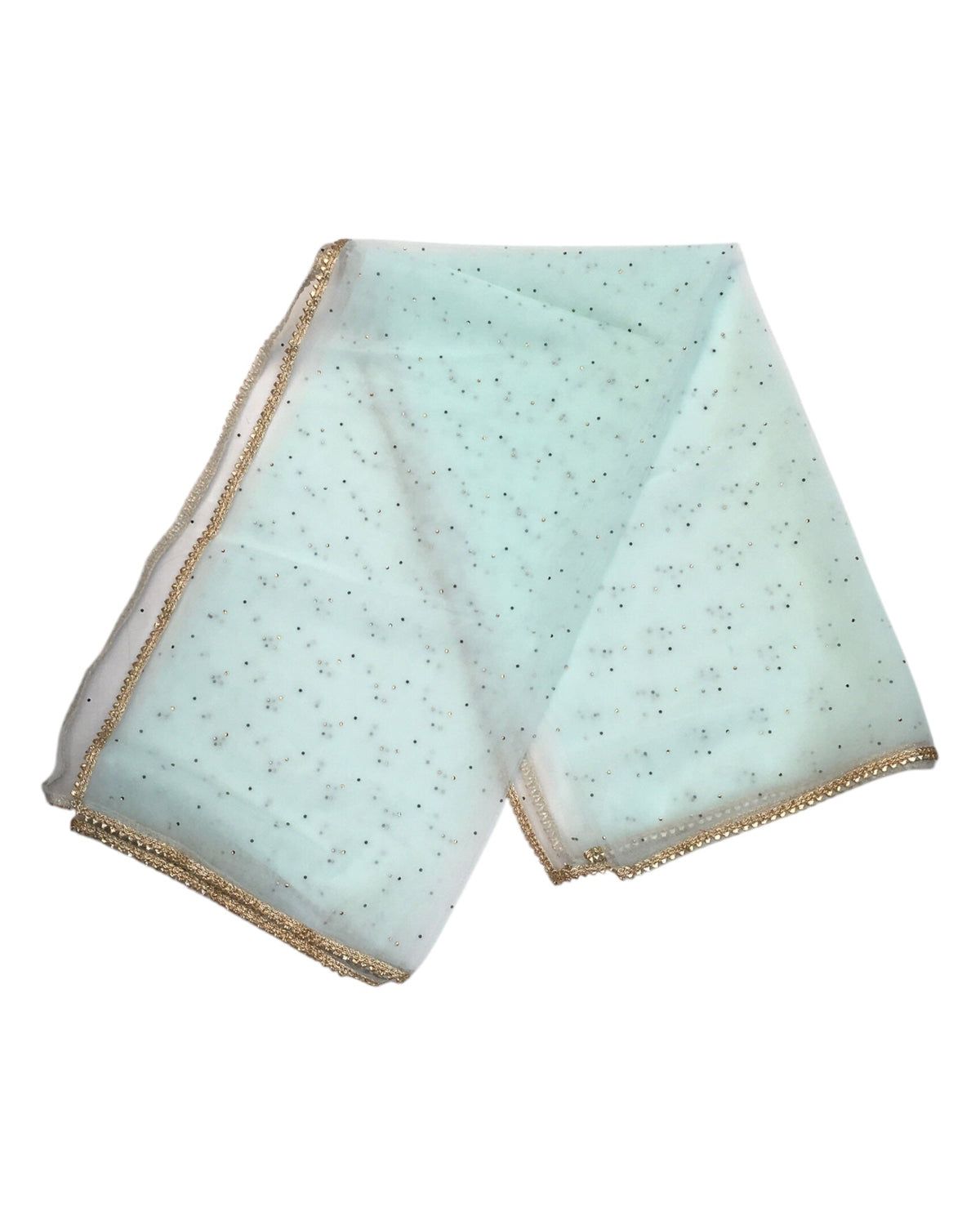 Sea Green - Ladies Net Dupatta with Gold Lace Border & Diamante - Mix N Match - VC2501 T0125 - Prachy Creations