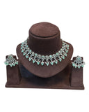 Sea Green - Large Size Silver Finish Necklace Set with Earrings. - KAJ1031 KYp - Prachy Creations
