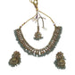 Sea Green - Medium Size Antique Gold Finish Necklace Set with Earrings - PRI1763 11H24 - Prachy Creations