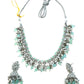 Sea Green - Medium Size Silver Finish Necklace Set with Earrings - RAK415 08A25 - Prachy Creations