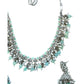 Sea Green - Medium Size Silver Finish Necklace Set with Earrings - RAK415 08A25 - Prachy Creations