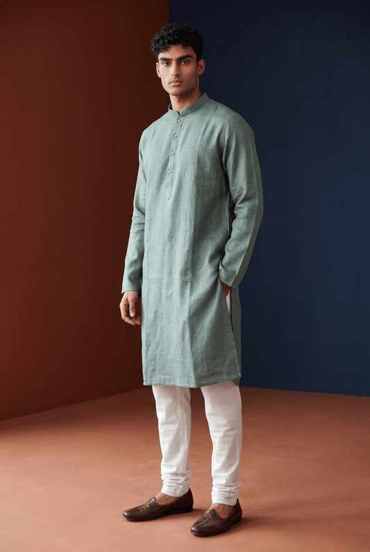 Sea Green - Premium Linen Mens Indian Kurta set - UK Stock - Weddings / Walimas , Sangeet, Diwali, Eid, Mehndi / Henna - VEE1365 KP - Prachy Creations