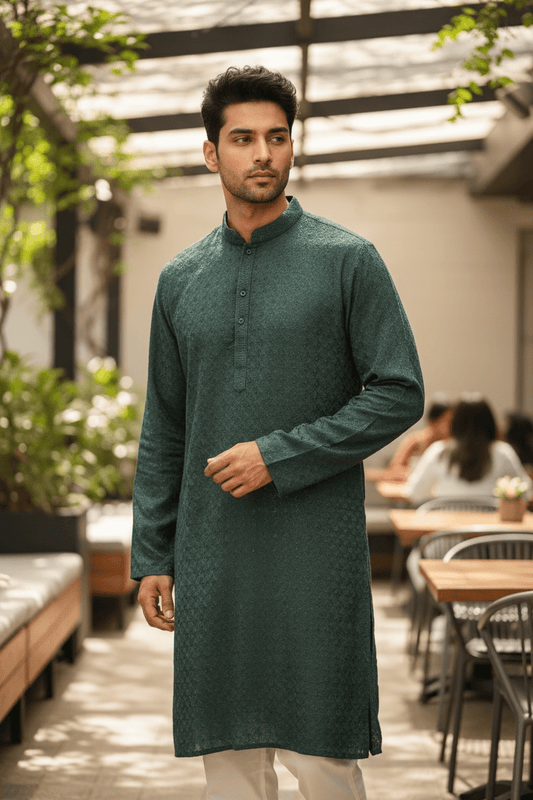 Sea Green - Rich Sequins Lucknowi Chiffon Mens Indian Kurta Set with Smart Pants - Weddings / Walimas , Sangeet, Eid, Mehndi / Henna - YD2501 KC 0225 - Prachy Creations