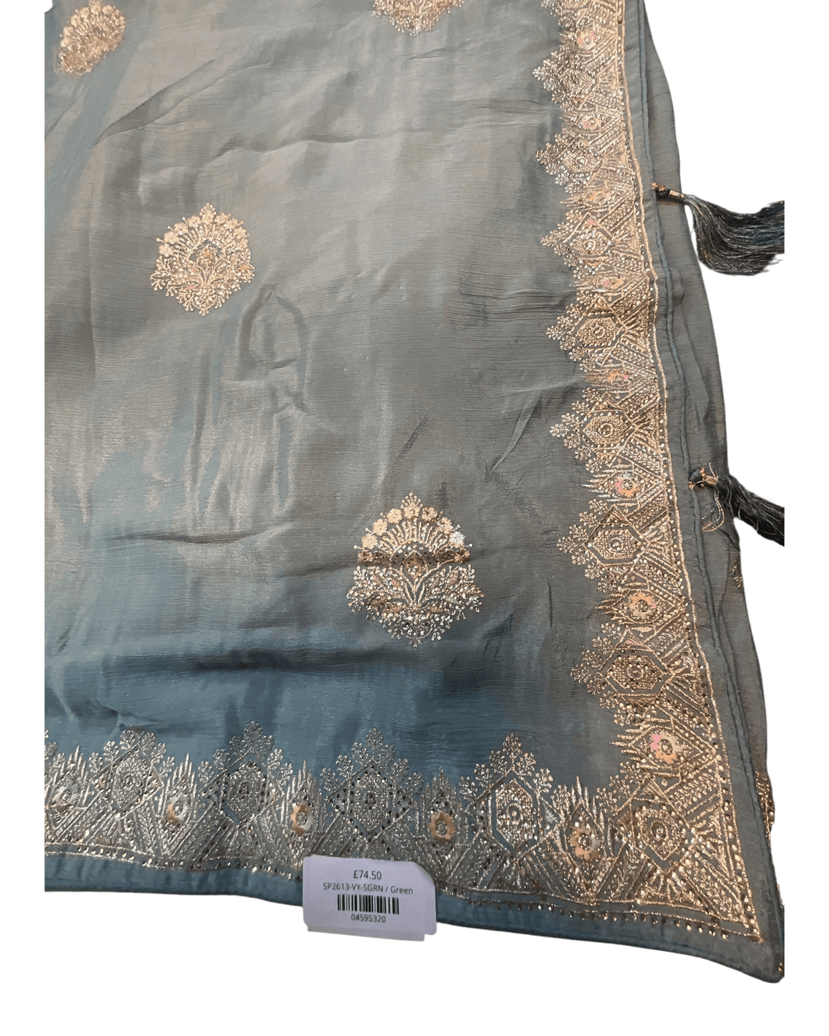 Sea Green - Saree with Thread / Stone Work and Blouse Piece - UK stock - 24hr Dispatch - SP2613 VY - Prachy Creations