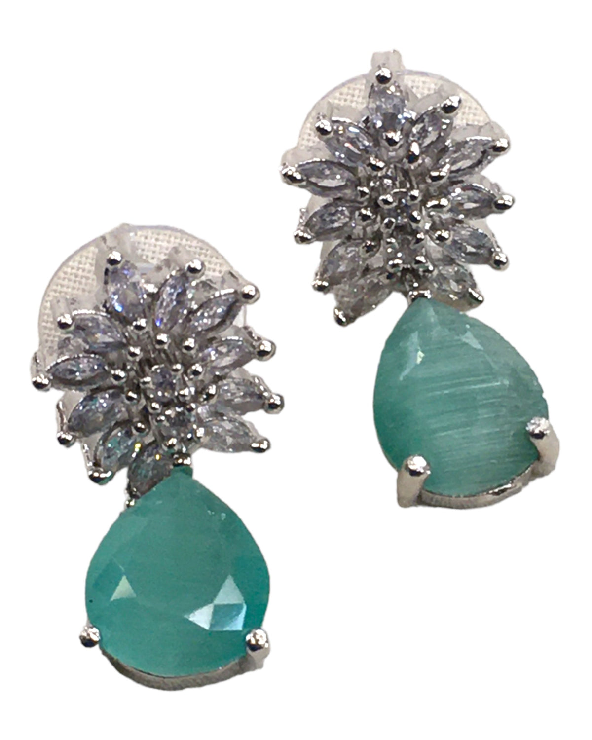Sea Green - Silver Finish Traditional Indian Earrings - KAJ2301 V 0523 - Prachy Creations
