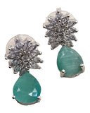Sea Green - Silver Finish Traditional Indian Earrings - KAJ2301 V 0523 - Prachy Creations