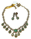 Sea Green - Small - Antique Gold Finish Necklace Set with Earrings & - AE2521 08KK25 - Prachy Creations