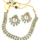 Sea Green - Small Size Antique Gold Finish Necklace Set with Earrings - Bollywood - AE2519 08C25 - Prachy Creations