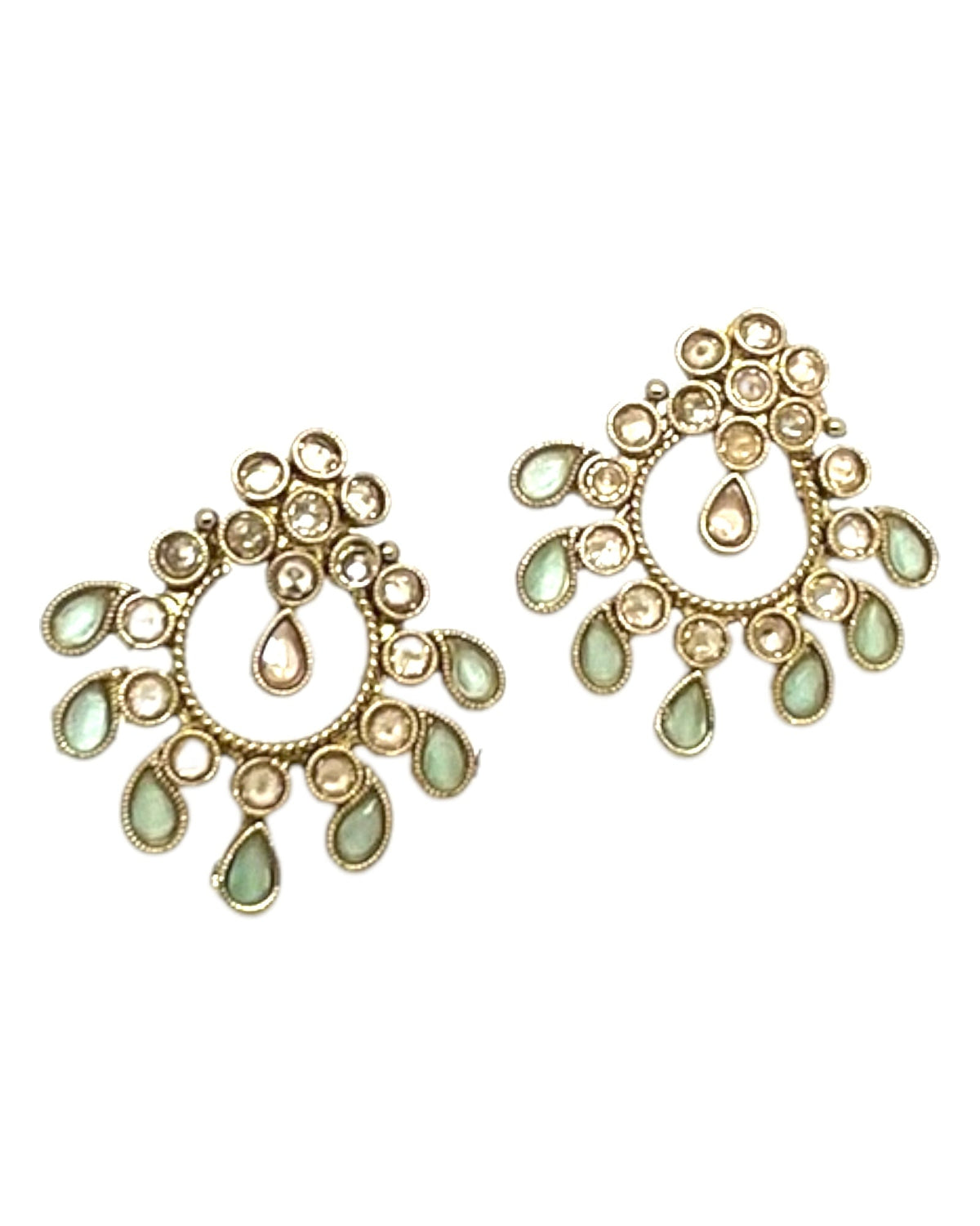 Sea Green - Small Size Antique Gold Finish Necklace Set with Earrings - Bollywood - AE2519 08C25 - Prachy Creations