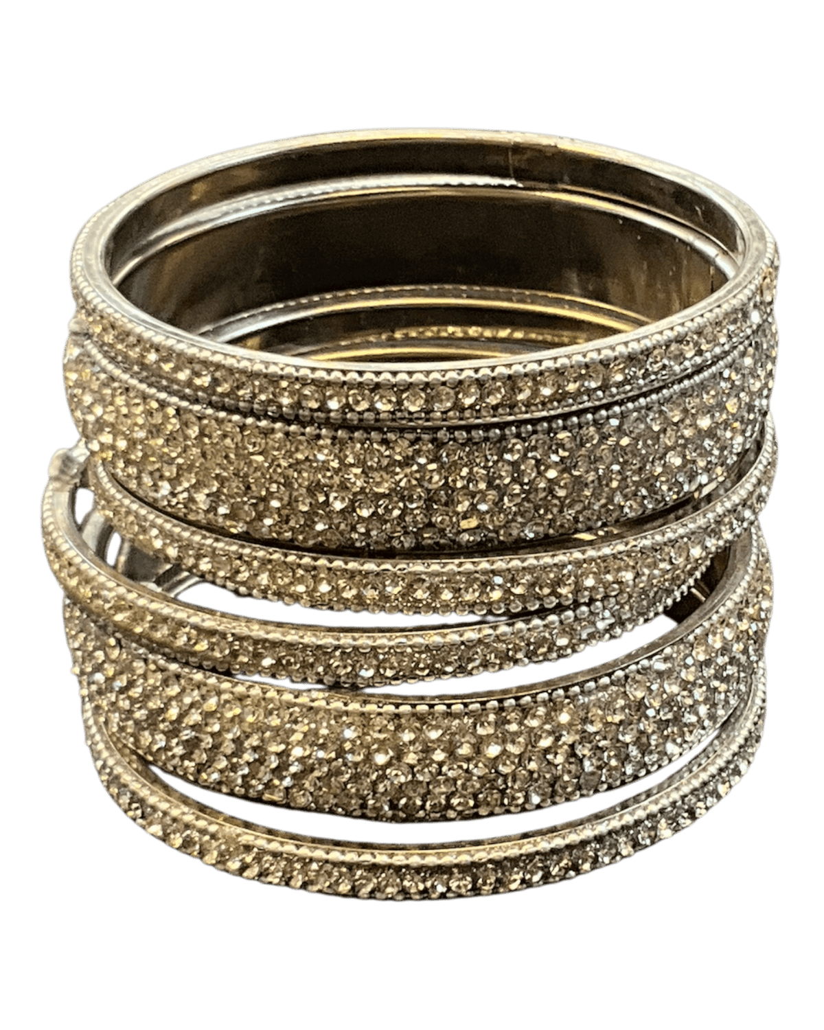 Silver Finish - Set of 6 Stone Bangles - M - XXL - 5Line 07Kp26 - Prachy Creations