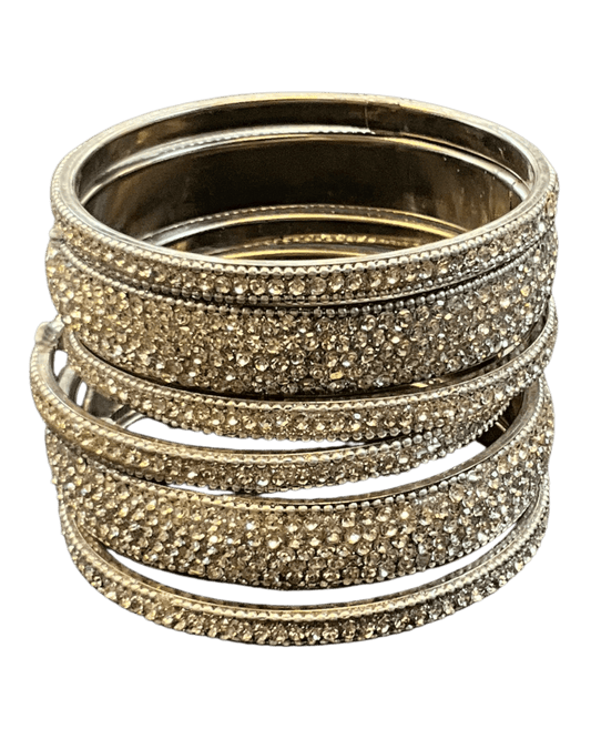 Silver Finish - Set of 6 Stone Bangles - M - XXL - 5Line 07Kp26 - Prachy Creations