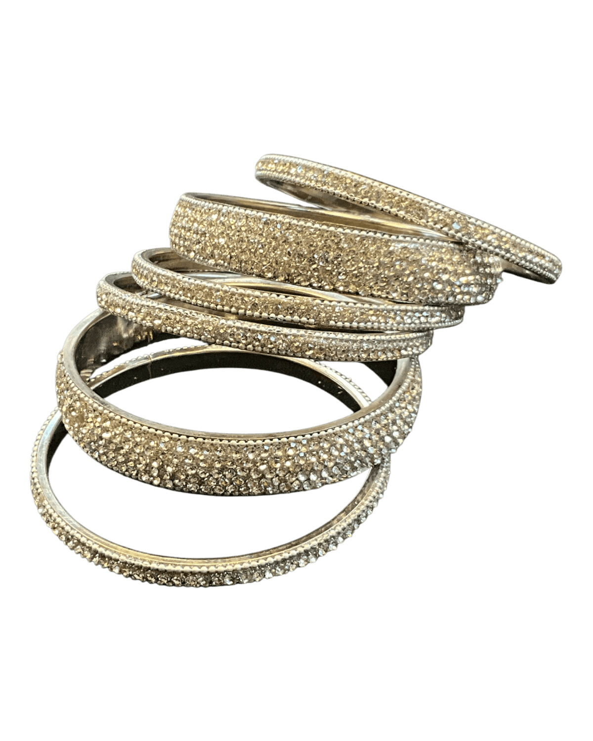 Silver Finish - Set of 6 Stone Bangles - M - XXL - 5Line 07Kp26 - Prachy Creations