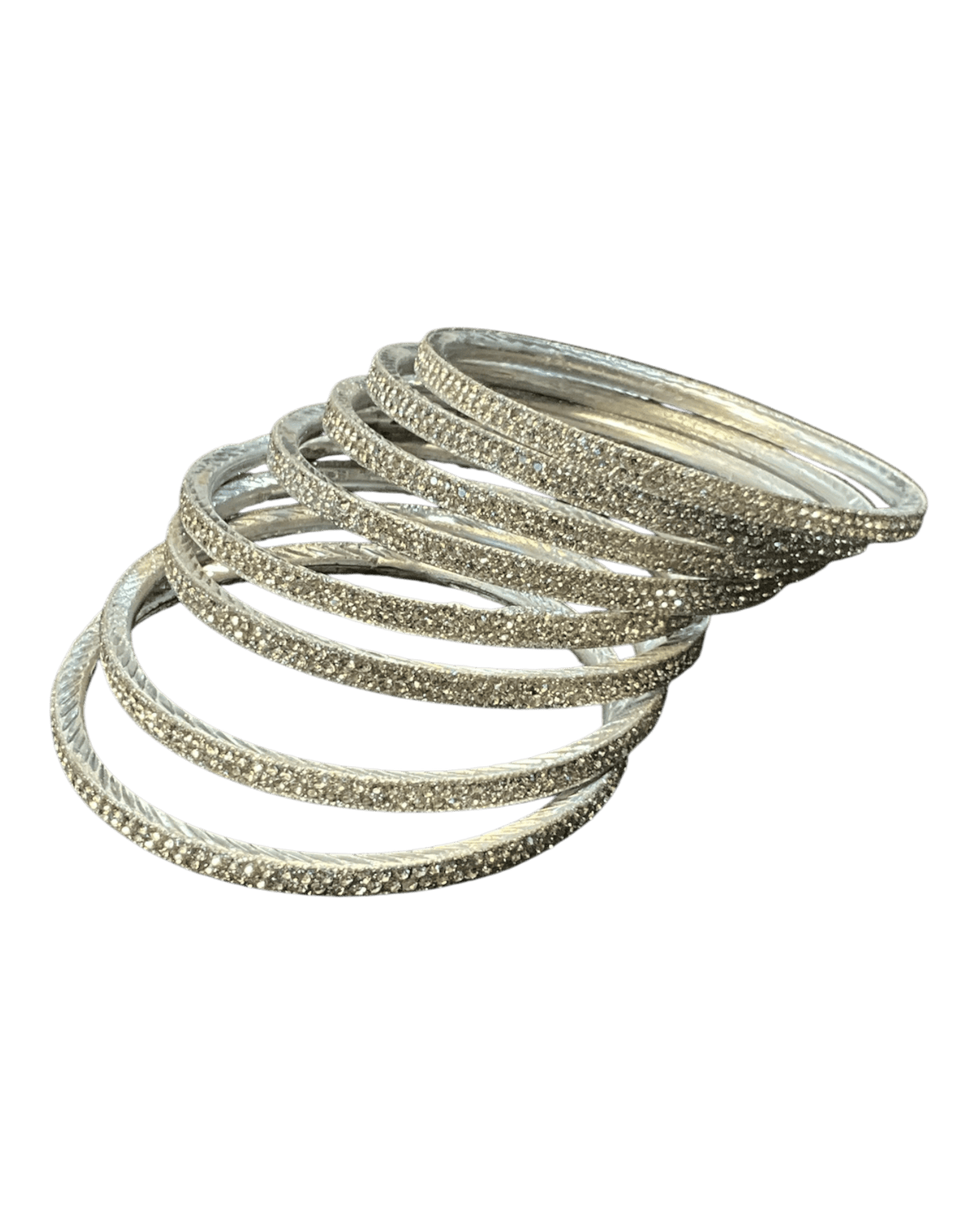 Silver Finish - Set of 8 Stone Bangles - M to XXL - HAN2601 07Ka26 - Prachy Creations