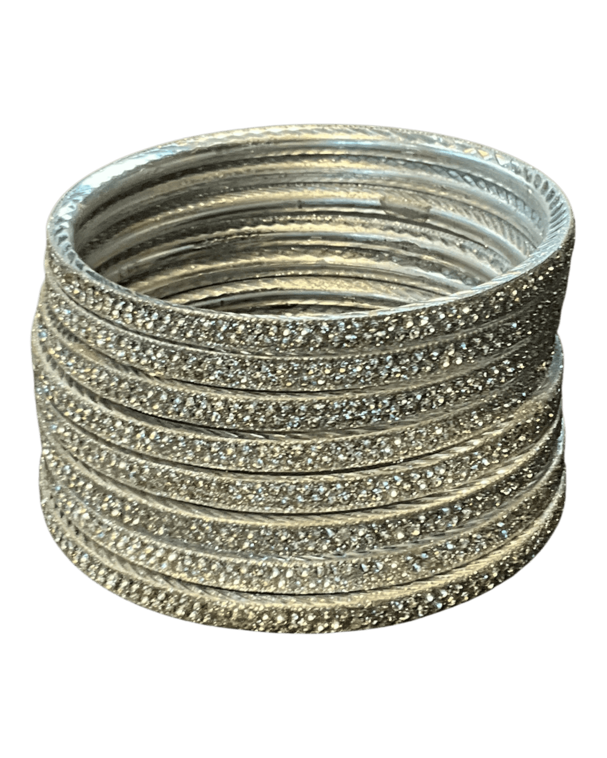 Silver Finish - Set of 8 Stone Bangles - M to XXL - HAN2601 07Ka26 - Prachy Creations