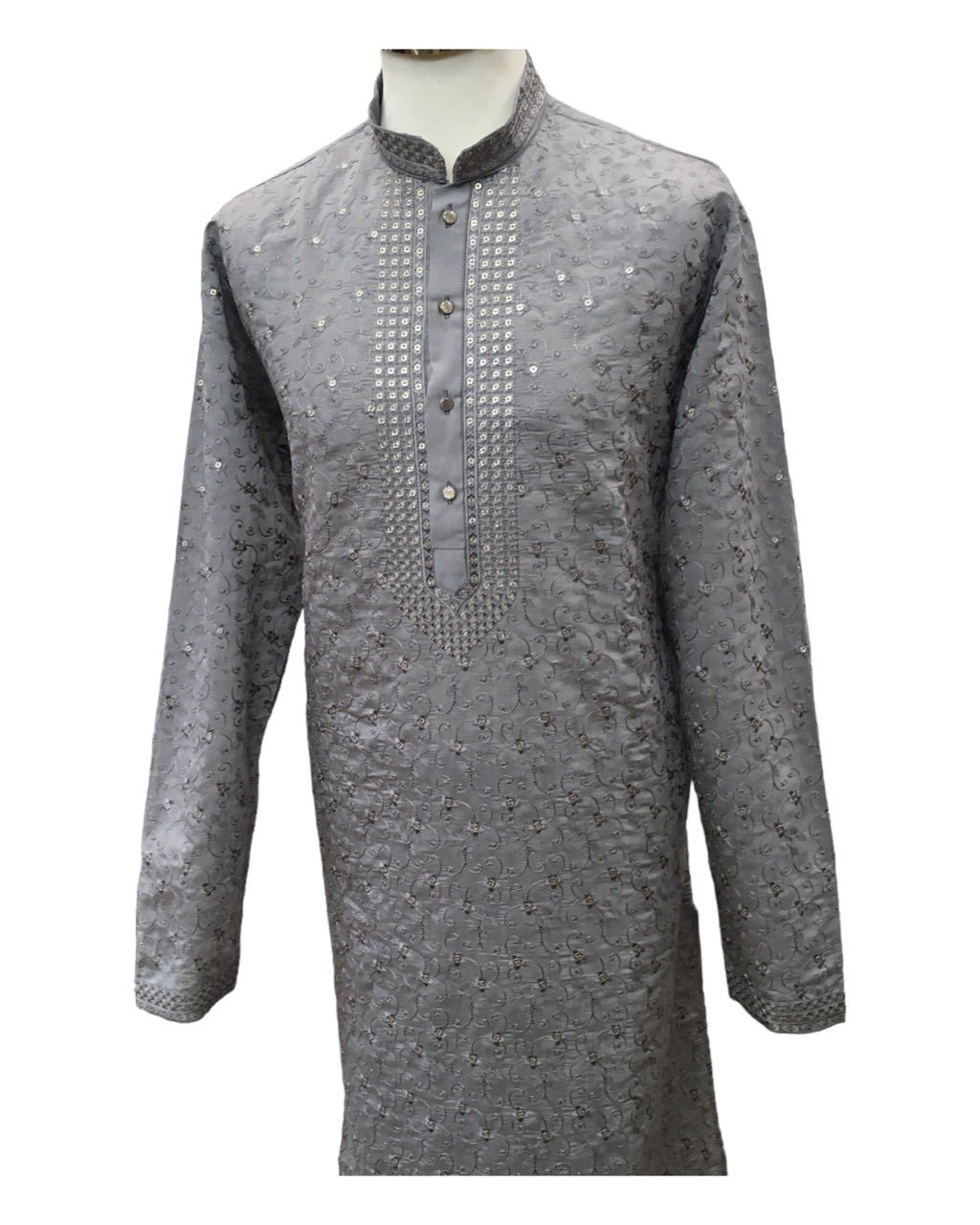 Silver / Grey - Cotton Silky Self Brocade Mens Kurta Set - Sangeet Mehendi Haldi - KCS1193 VC 1123 - Prachy Creations