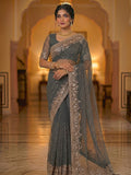 Silver Grey - Fancy Party Saree with Blouse Piece - UK stock - 24hr Dispatch - SP2622 PK - Prachy Creations