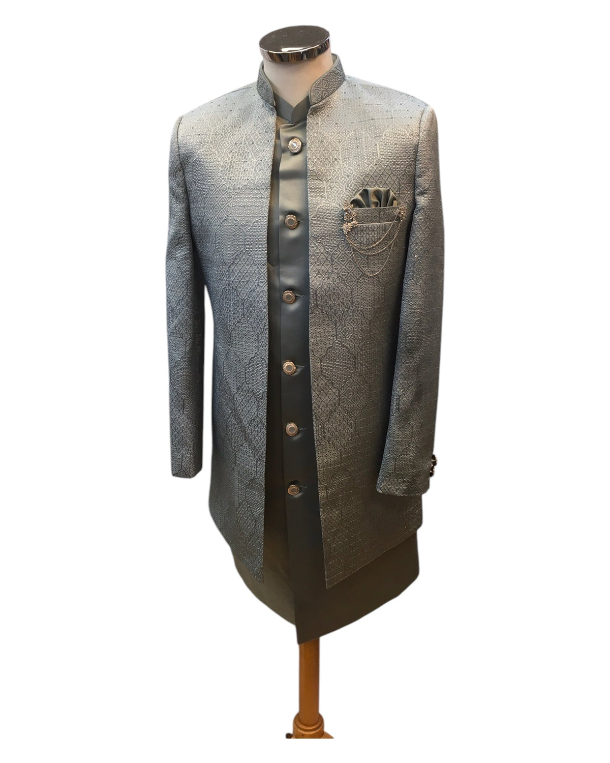 Silver Grey - PREMIUM Mens Knee Length Jacket with Long Waistcoat - Fantastic Fit - KCS6150 02RK25 - Prachy Creations