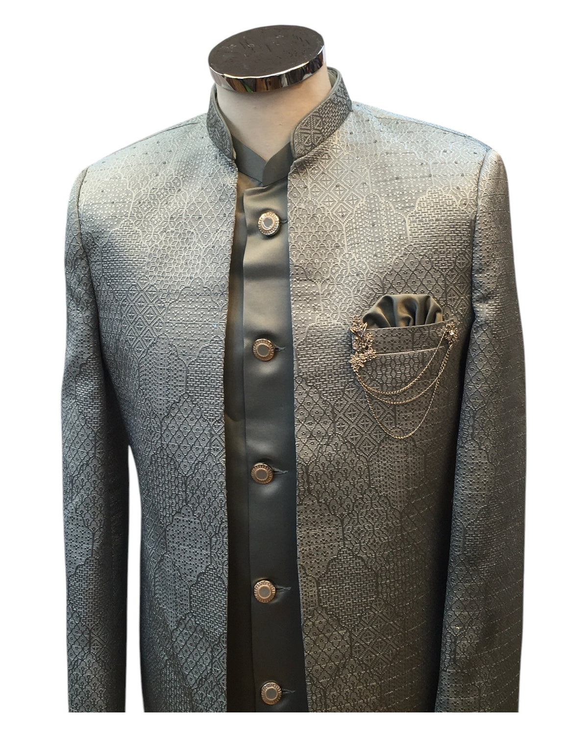 Silver Grey - PREMIUM Mens Knee Length Jacket with Long Waistcoat - Fantastic Fit - KCS6150 02RK25 - Prachy Creations