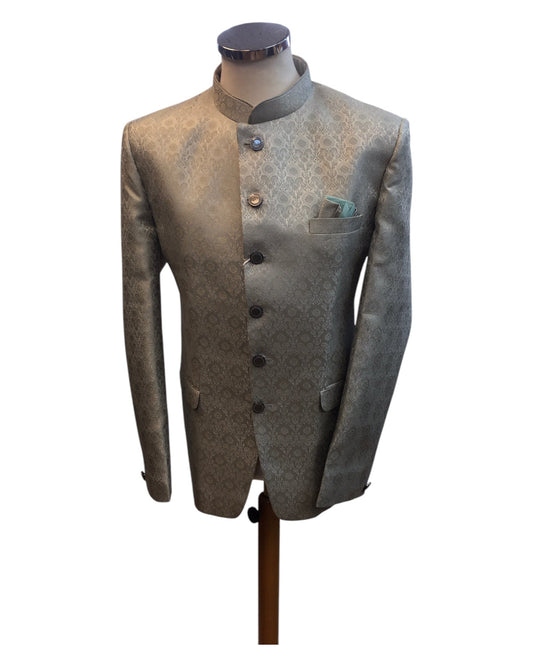 Silver / Grey - PREMIUM Slim Fit Mens Self Brocade BandhGala / Prince / Chinese Collar Jacket - Fantastic Fit - CS2501 01TA25 - Prachy Creations