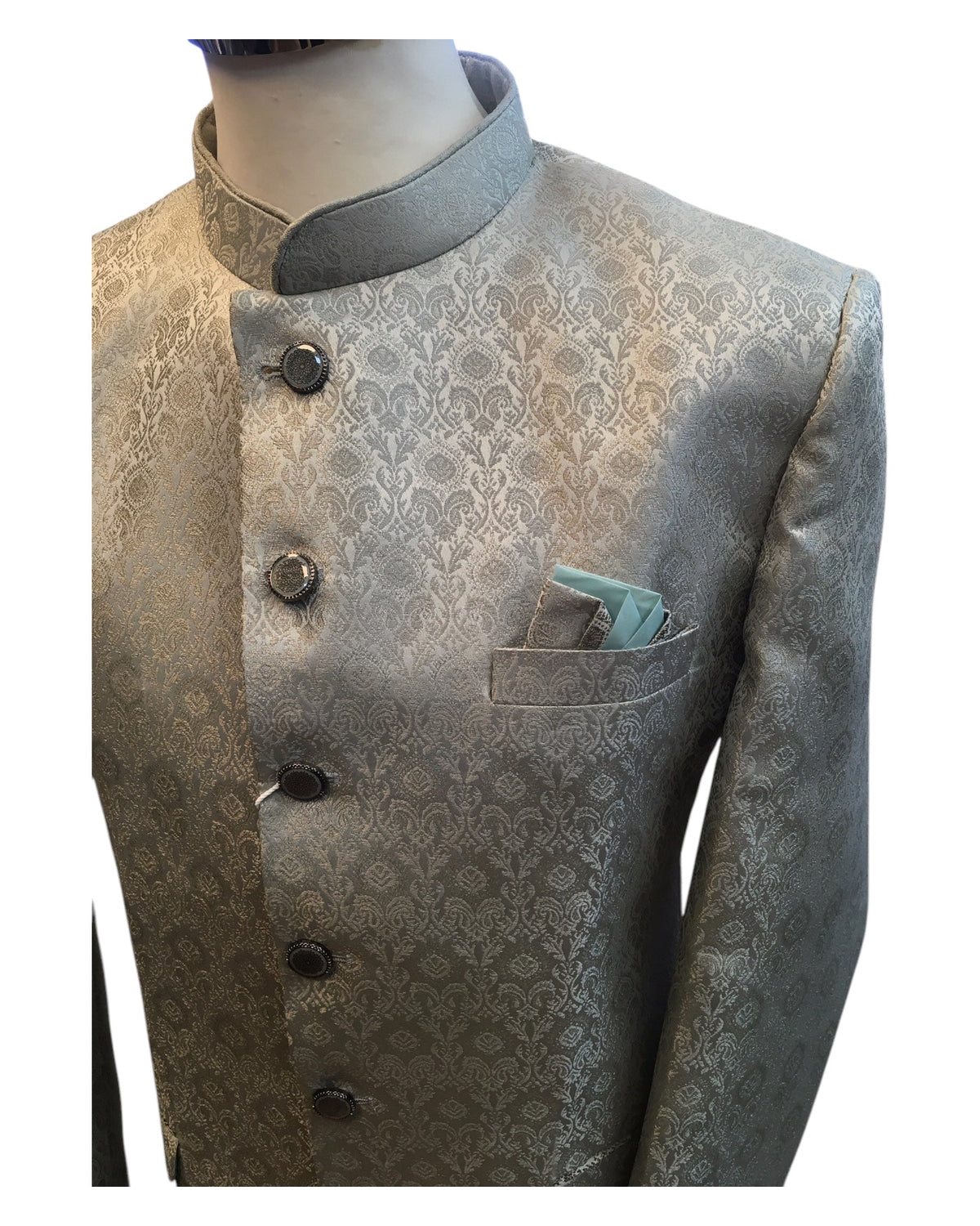 Silver / Grey - PREMIUM Slim Fit Mens Self Brocade BandhGala / Prince / Chinese Collar Jacket - Fantastic Fit - CS2501 01TA25 - Prachy Creations