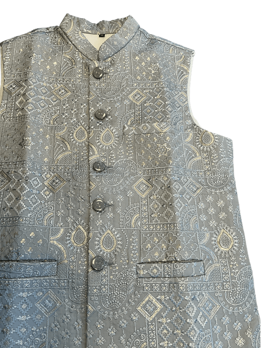 Silver Grey - Rich All Over Embroidered - Mens Indian Waistcoat - UK Stock - 24 hr Dispatch - KCS4088 06VV26 - Prachy Creations