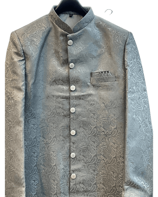 Silver / Light Grey - Classic Banarasi Handloom Brocade Sherwani with quality Buttons - BS788 08JC25 - Prachy Creations