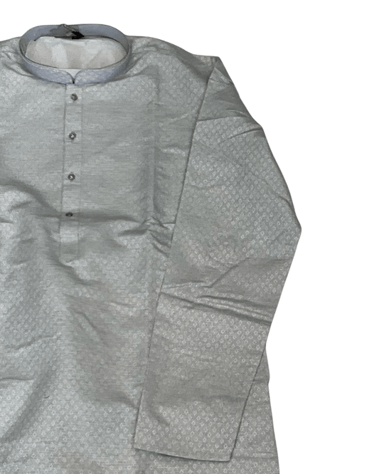 Silver / Light Grey - Self Woven Brocade Mens Indian Kurta set - UK Stock - Weddings / Walimas , Sangeet, Diwali, Eid, Mehndi / Henna - VEE3111 KR - Prachy Creations