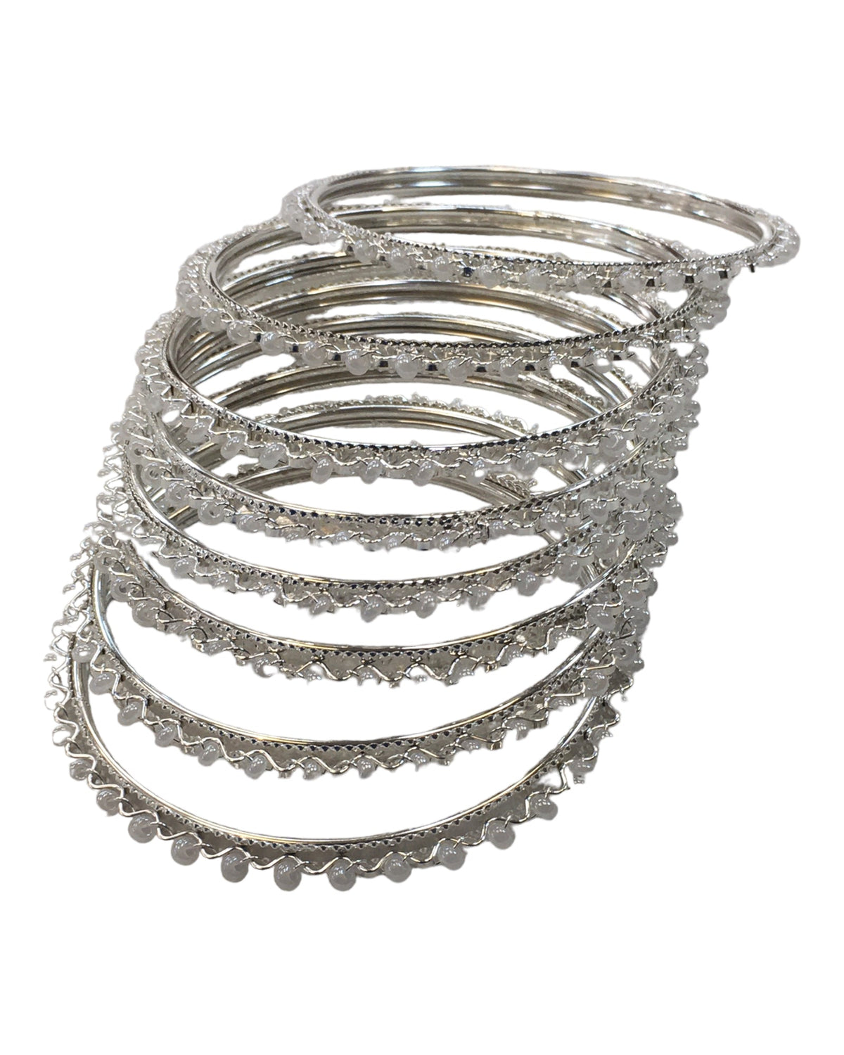 Silver / Pearl - Set of 8 Stone Bangles - Antique Gold Finish - JAN5310 Kp 0923 - Prachy Creations