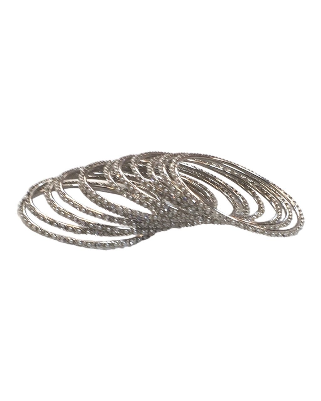 Silver - Set of 12 Stone / Pearl Bangles - Silver Finish (Pair) - JAN739 Vp 0923 - Prachy Creations
