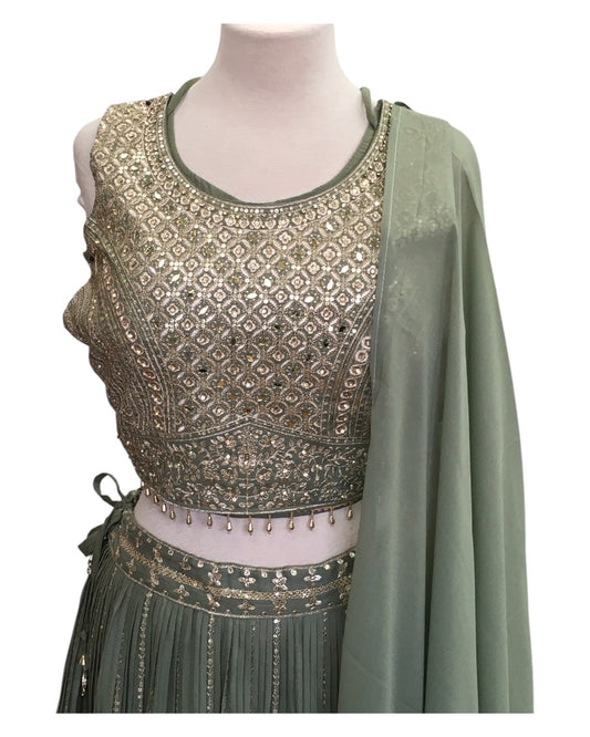 Size 10 / 36" Bust - Sage Green - Ready Made Lehenga Set - UK Stock - 24h Dispatch - KTC2501 19 VT 0125 - Prachy Creations