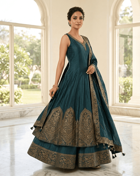 Size 12 (38") - Bottle Green - Designer - Ladies Long Top / Dress Anarkali Trousers Suit - VMK Bandhan CY - Prachy Creations