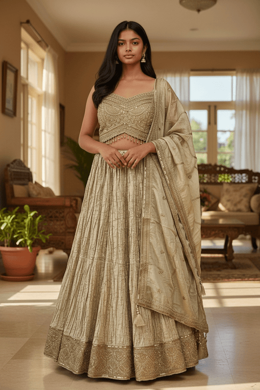 Size 12 / 38" Bust - Cream / Light Gold - Ready Made Lehenga Set - UK Stock - 24h Dispatch - SC1533 09AA25 - Prachy Creations
