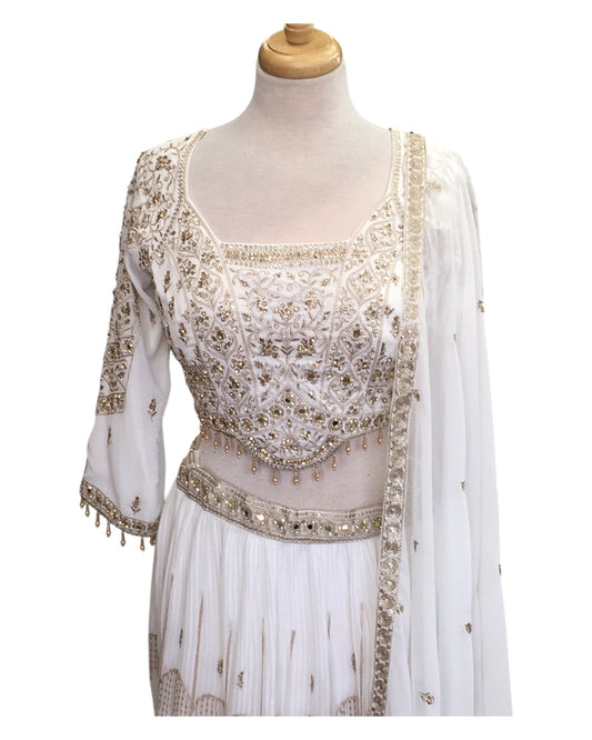 Size 12 / 38" Bust - Off White - Ready Made Lehenga Set - UK Stock - 24h Dispatch - KTC2501 59 TP 0125 - Prachy Creations