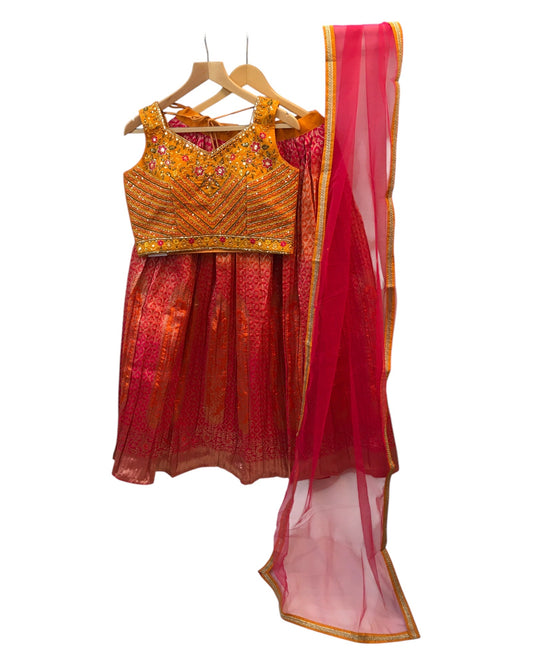 Size 12 / 38" Bust - Orange / Magenta - Ready Made Lehenga Set - UK Stock - 24h Dispatch - KTC250116 VT 0125 - Prachy Creations