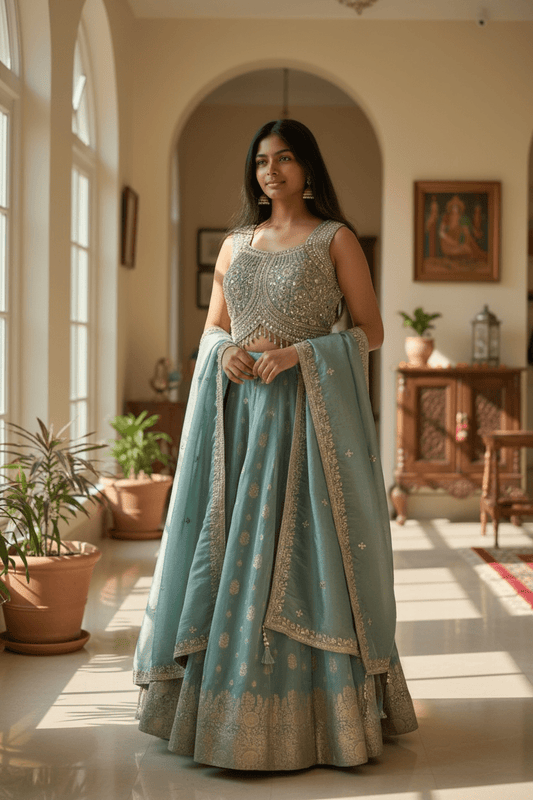 Size 12 / 38" Bust - Sea Green - Ready Made Lehenga Set - UK Stock - 24h Dispatch - KTC250629 JY - Prachy Creations