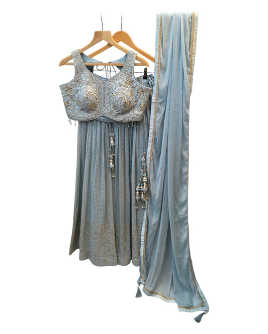 Size 12 / 38" Bust - Sky Blue - Ready Made Lehenga Set - UK Stock - 24h Dispatch - KTC241007 PK 1024 - Prachy Creations