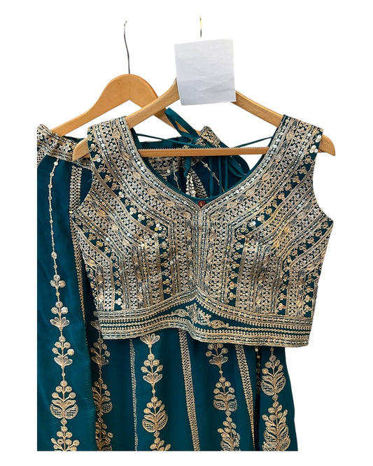 Size 12 / 38" Bust - Teal / Tuquoise - Ready Made Lehenga Set - UK Stock - 24h Dispatch - KTC250652 VA - Prachy Creations