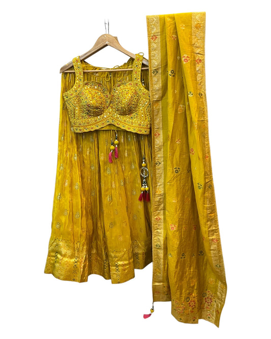 Size 12 / 38" Bust - Yellow Floral - Ready Made Lehenga Set - UK Stock - 24h Dispatch - KTC250609 PA - Prachy Creations