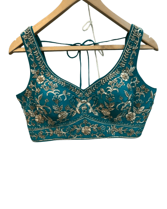 Size 12 (38") - Turquoise Blue - Designer Ladies Short Top Saree Suit - VMK Bhumi PY - Prachy Creations