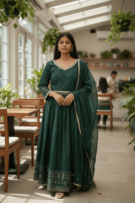 Size 14 / 40" Bust - Bottle Green Lehenga Set - Back Fasten Blouse - UK Stock - 24h Dispatch - DCB2511 VV - Prachy Creations