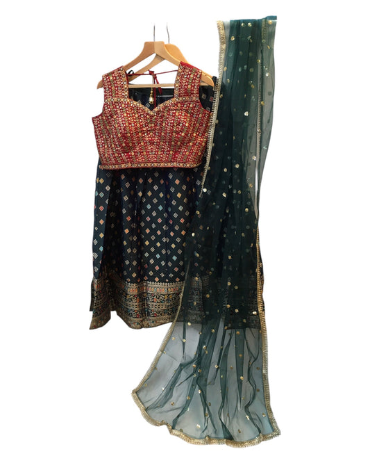 Size 14 / 40" Bust - Bottle Green - Ready Made Lehenga Set - UK Stock - 24h Dispatch - KTC250110 VT 0125 - Prachy Creations