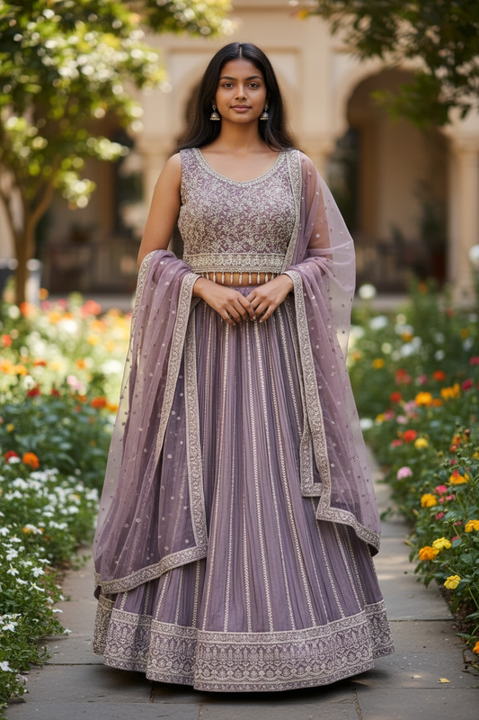 Size 14 / 40" Bust - Lilac - Ready Made Lehenga Set - UK Stock - 24h Dispatch - KTC2603 TY - Prachy Creations